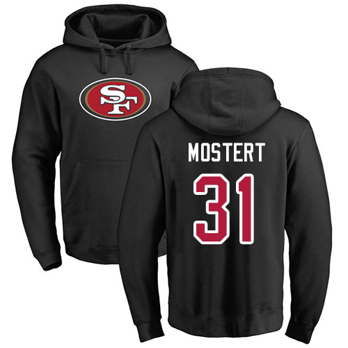 Men San Francisco 49ers Black Raheem Mostert Name and Number Logo #31 Pullover NFL Hoodie Sweatshirts->nfl t-shirts->Sports Accessory